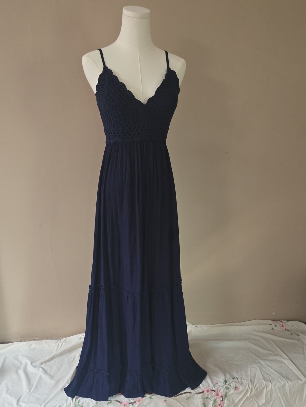 indulge Navy Crochet-Top Maxi Dress